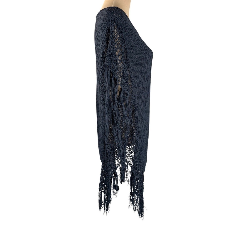 Soft Surroundings Boho Fringe Poncho Top Open Knit Swim Cover Up Black S/M - Picture 4 of 7